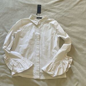 White collate button down top with feel sleeve detail. Nasty Gal. NWT